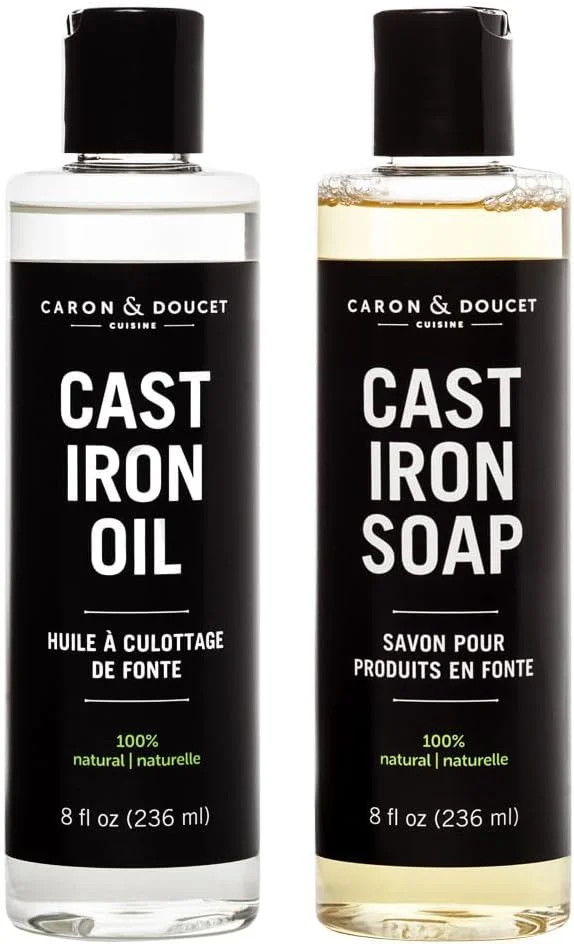 CARON & DOUCET – Cast Iron Cleaning & Conditioning Set: Seasoning Oil & Cleaning