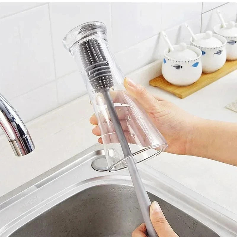 Silicone Bottle Brush Long Handle Cup Cleaner Glass Scrubber Kitchen Tool