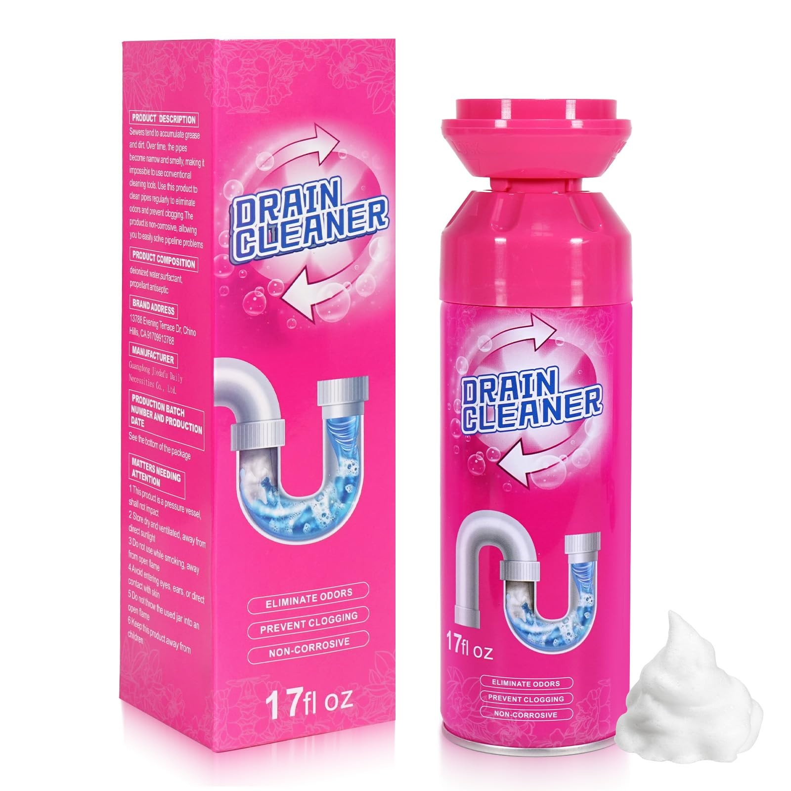 Foaming Drain Cleaner Clog Remover Sink Deodorizer Tub Shower 17 fl oz