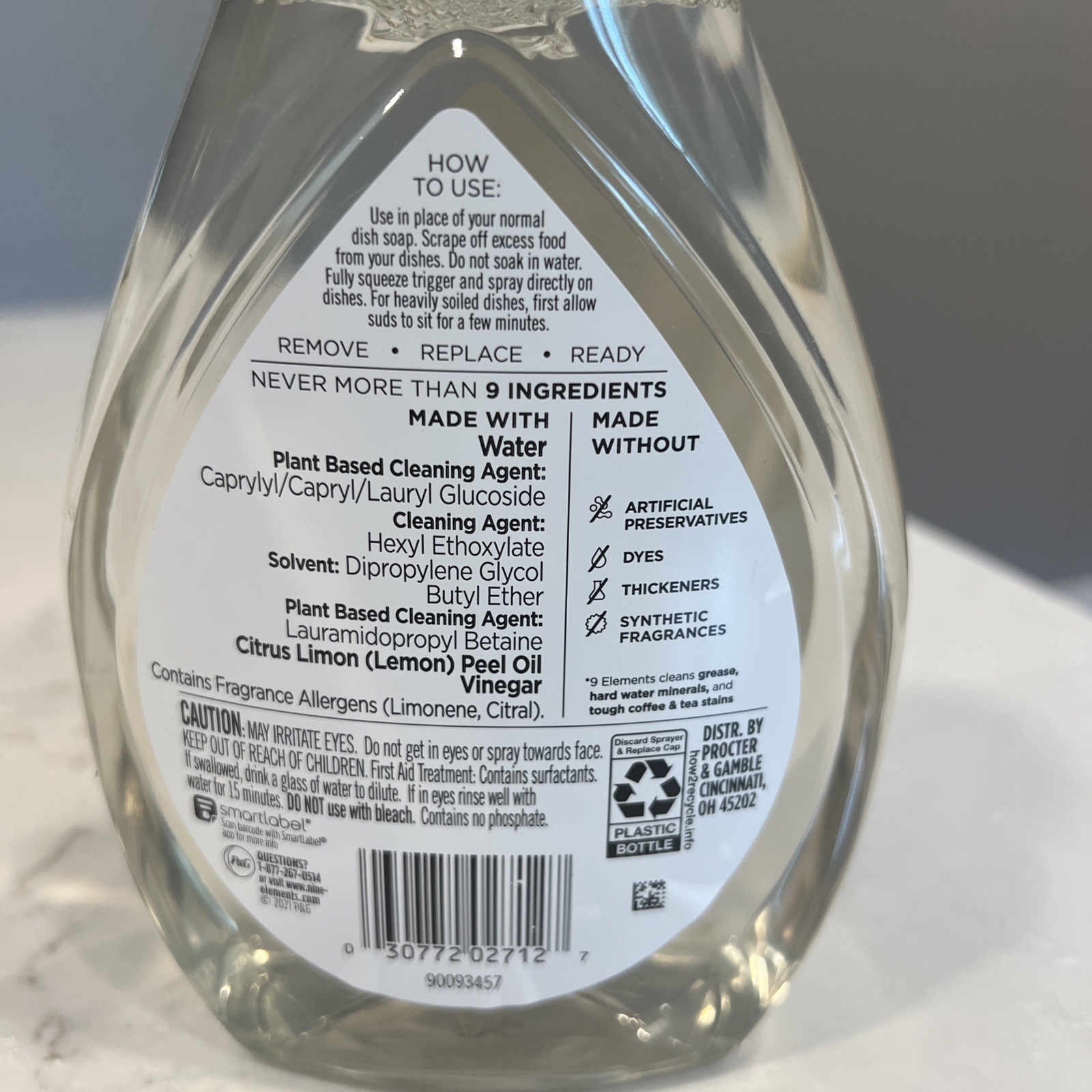 9 Elements Foaming Dish Spray Lemon Scent Refill 16 fl oz New