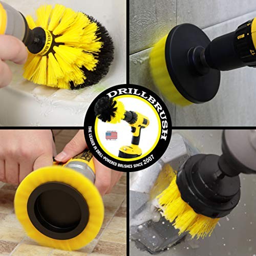 Drill Brush Attachments Bathroom Tile Grout Cleaning Yellow Nylon 4 Pc
