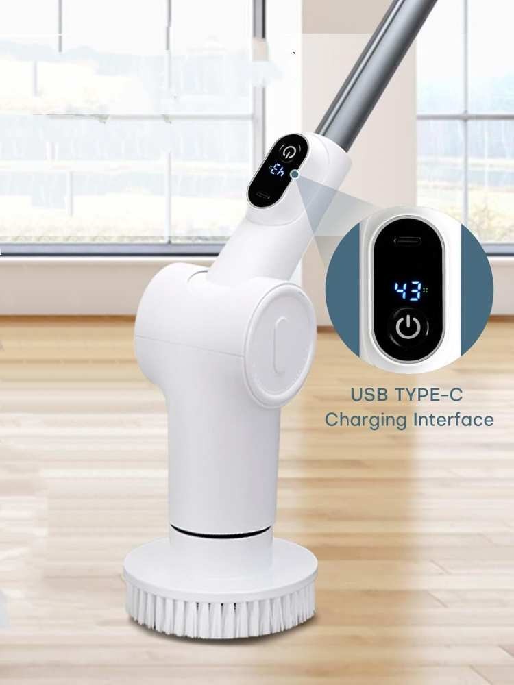Electric Spin Scrubber Cordless Powerful Scrub Brush for Cleaning Bathroom Black
