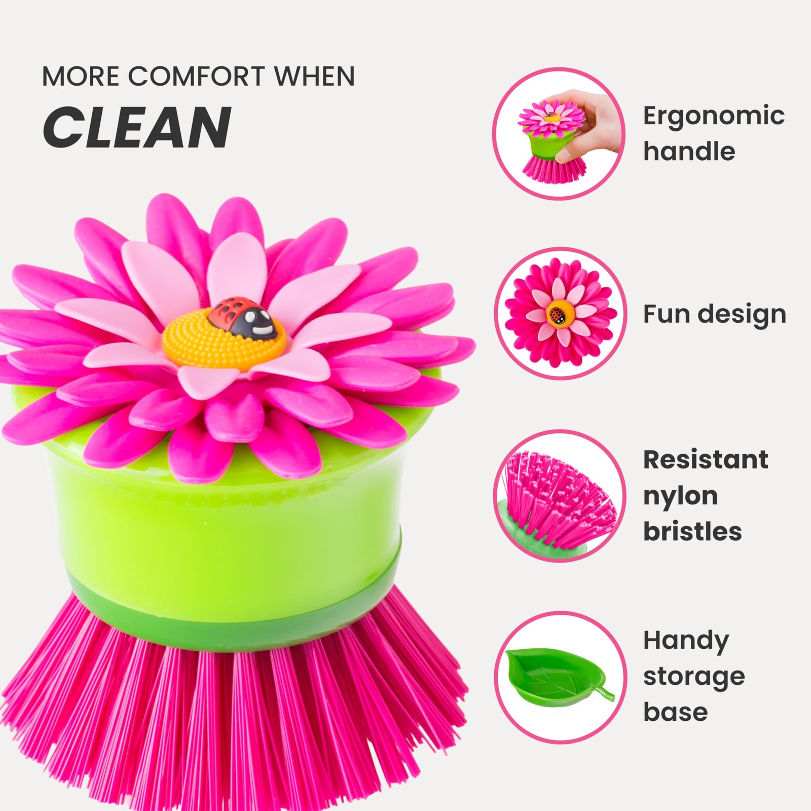 Flower Palm Dish Scrub Brush with Holder Perfect Kitchen Brushes for Dishes Si