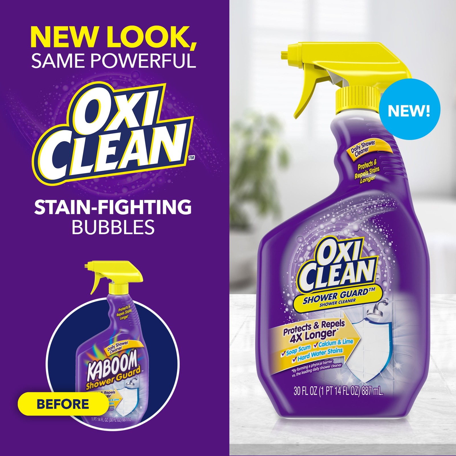 (4 pack) OxiClean Shower Guard Daily Shower Cleaner, Protects & Repels Bathroom
