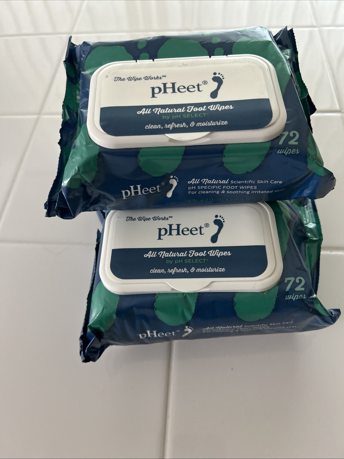 pHeet® Foot Wipes All Natural, Cleaning, Moisturizing, Itching 72 Wipes