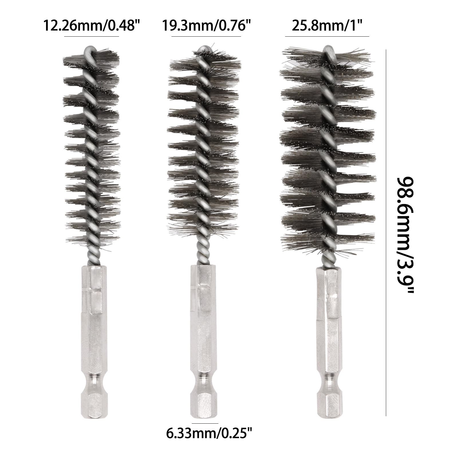 6 Pcs Bore Brush for Drill, 1/4″ Hex Shank Stainless Steel Twisted Wire Brush…
