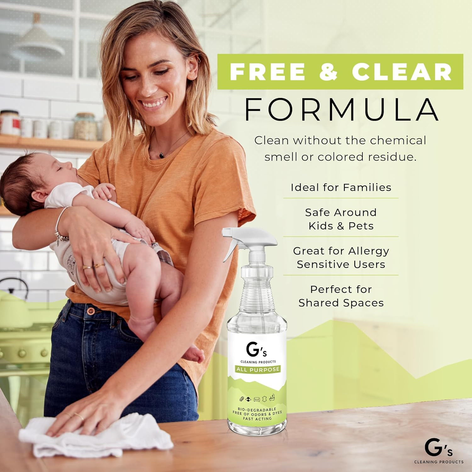 G’S Cleaning Biodegradable All Purpose Cleaner – 32 Oz Non-Toxic Natural Cleanin