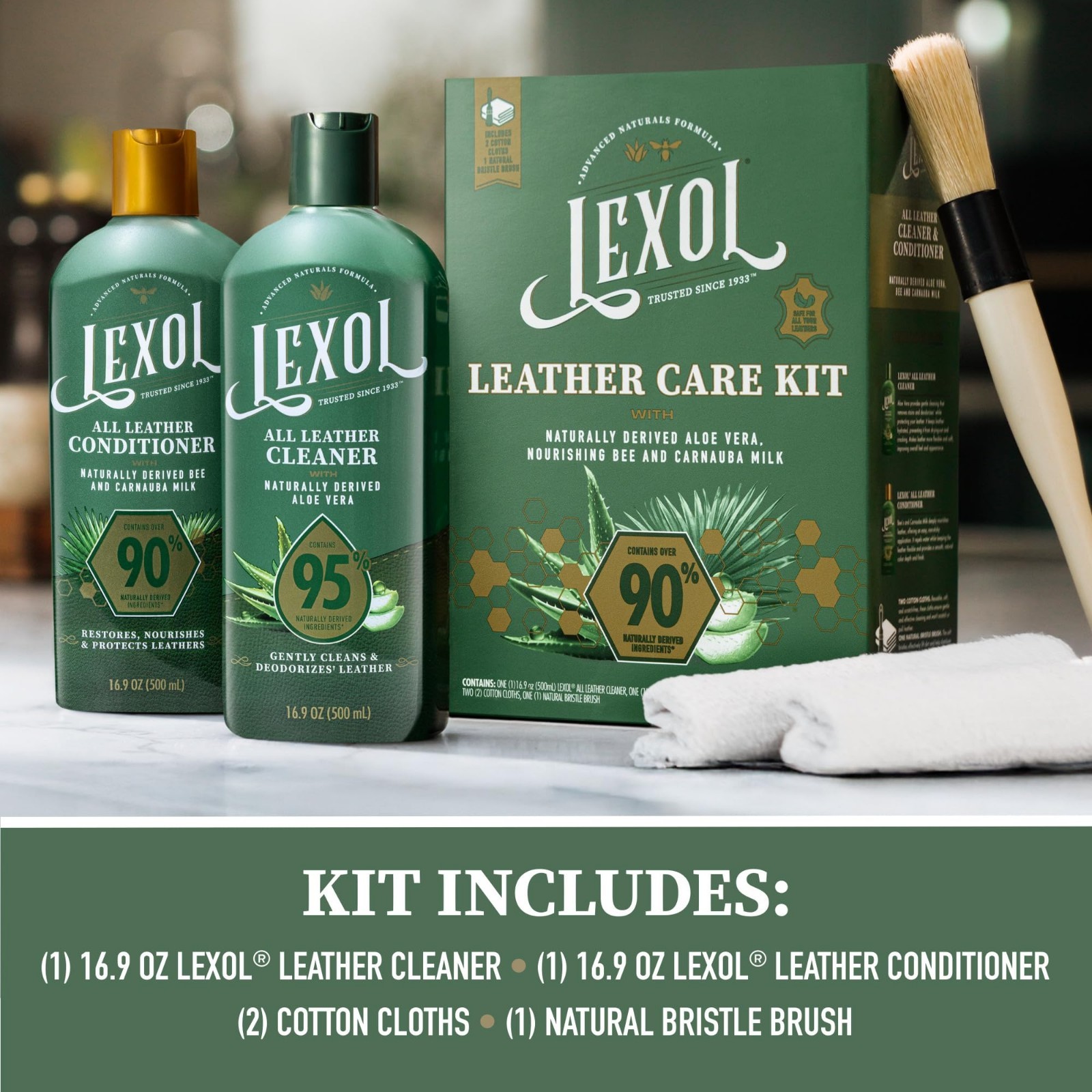 5-Piece Leather Care Kit – Natural Cleaner & Conditioner with Aloe Vera, Cloths