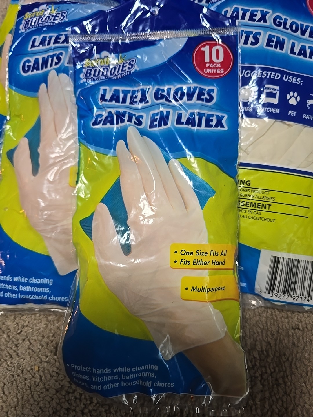 Lot Of 5 -10 Pack (50) Scrub Buddies Latex Gloves 1 Size Fits Most Multipurpose