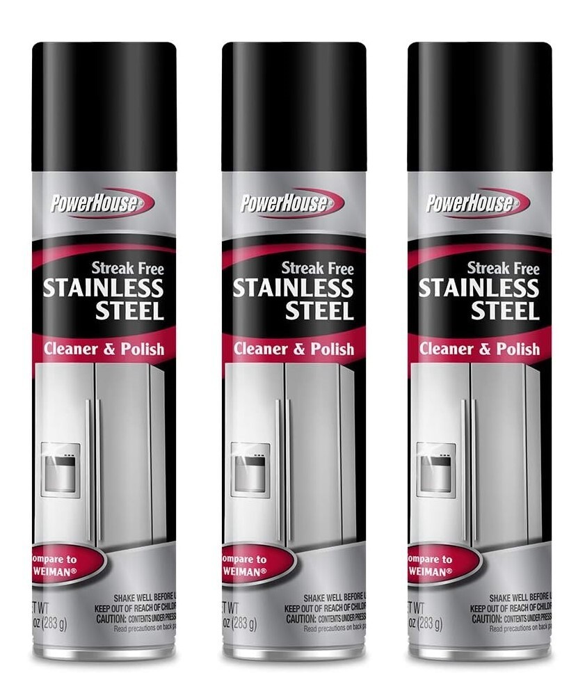 3 x PowerHouse Streak Free Stainless Steel Cleaner & Polish 10 Oz