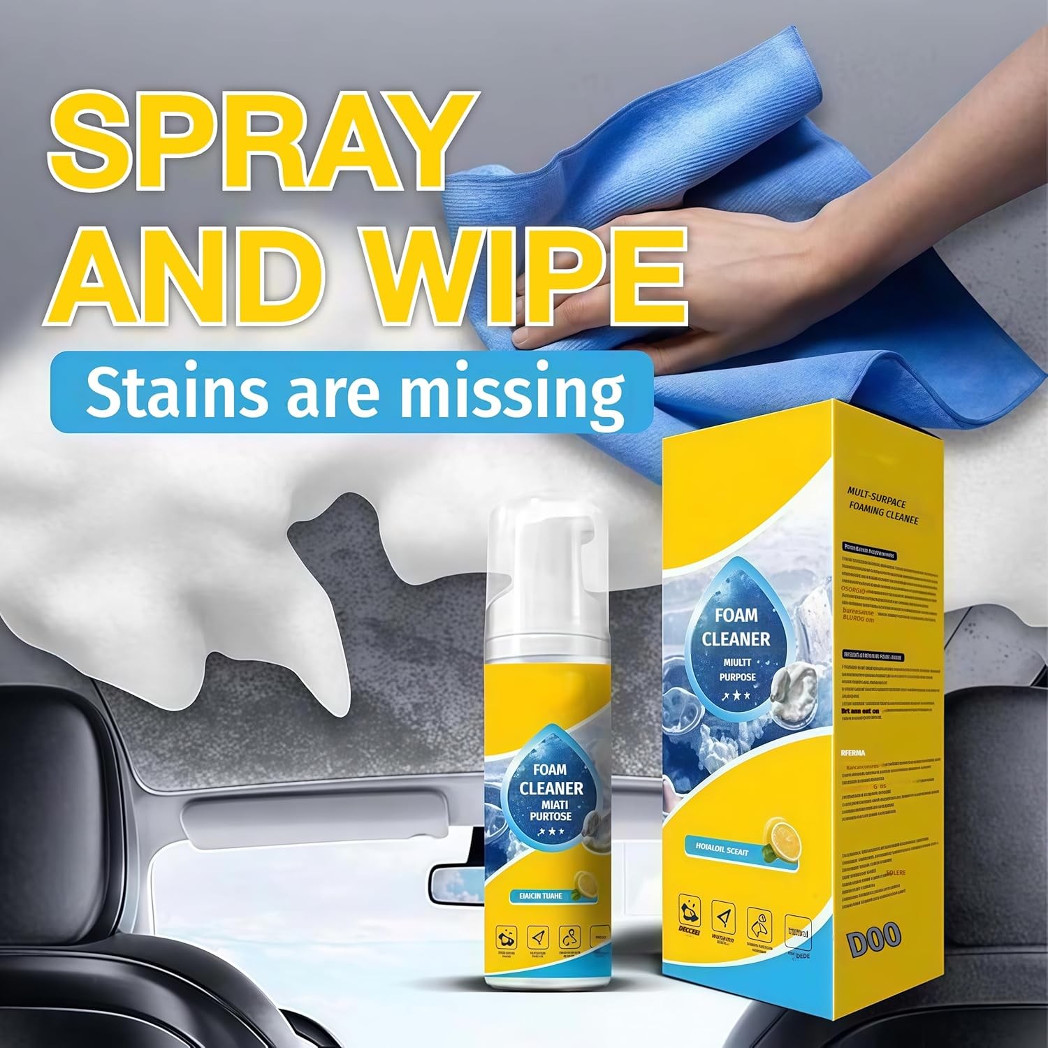 4-in-1 Multi-Enzyme Foam Cleaner, All-Purpose Spray 5oz with Sponge & Towel