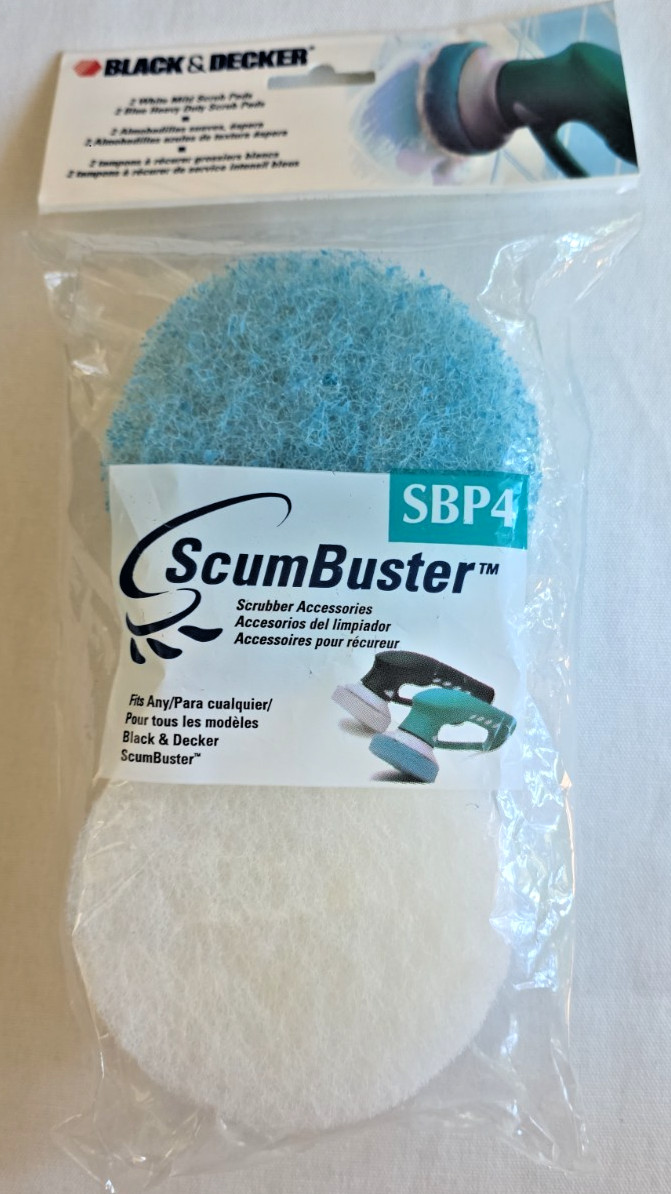 Black & Decker Scum Buster Refill Scrub Pads SBP4 (2 White & 2 Blue Pads) NEW!