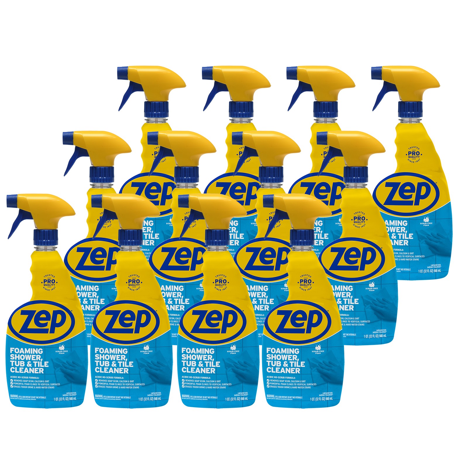 Zep Foaming Shower Tub and Tile Cleaner – 32 oz (Case of 12) ZUPFTT32 – No Scrub
