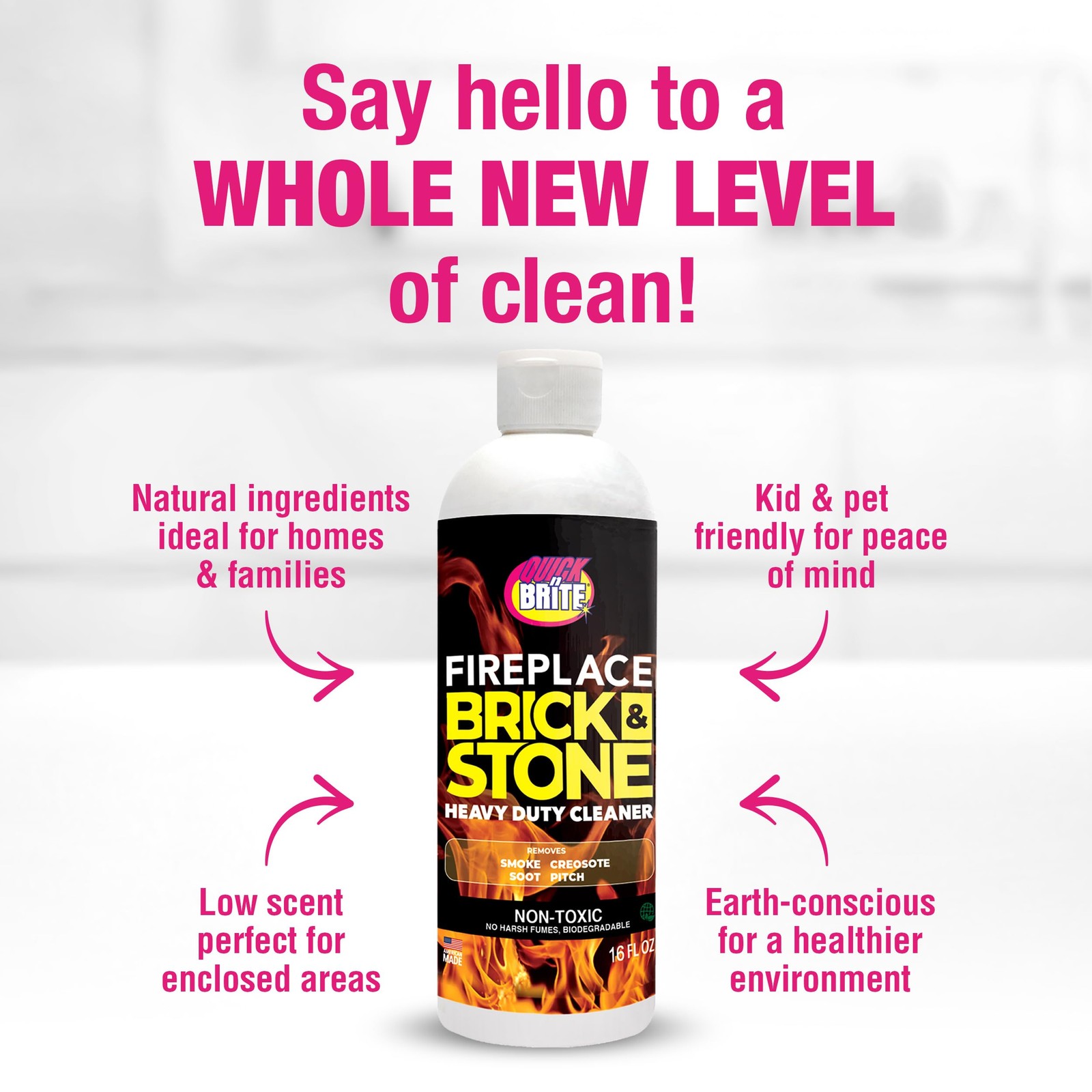 Quick N Brite Fireplace Cleaner with Scrub Brush for Brick, Stone, Rock, Tile…
