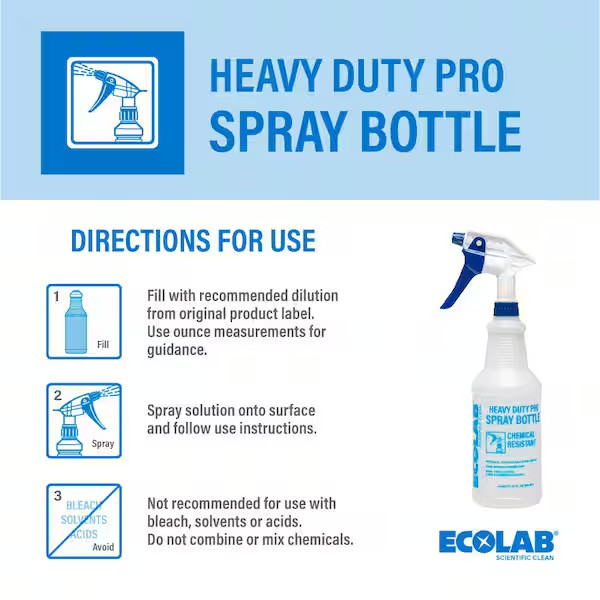 32oz Heavy Duty Spray Bottle Adjustable Nozzle Chemical Resistant Refillable