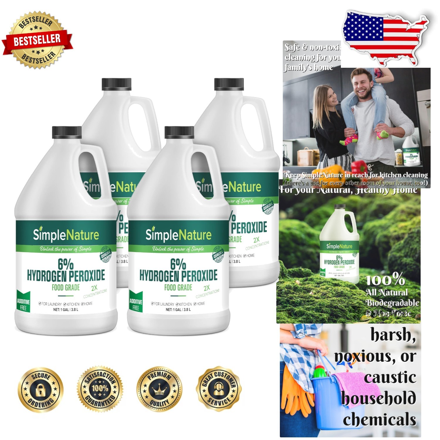 6% Food Grade H2O2 4 Gallons – Natural Hypoallergenic Multipurpose Cleaner