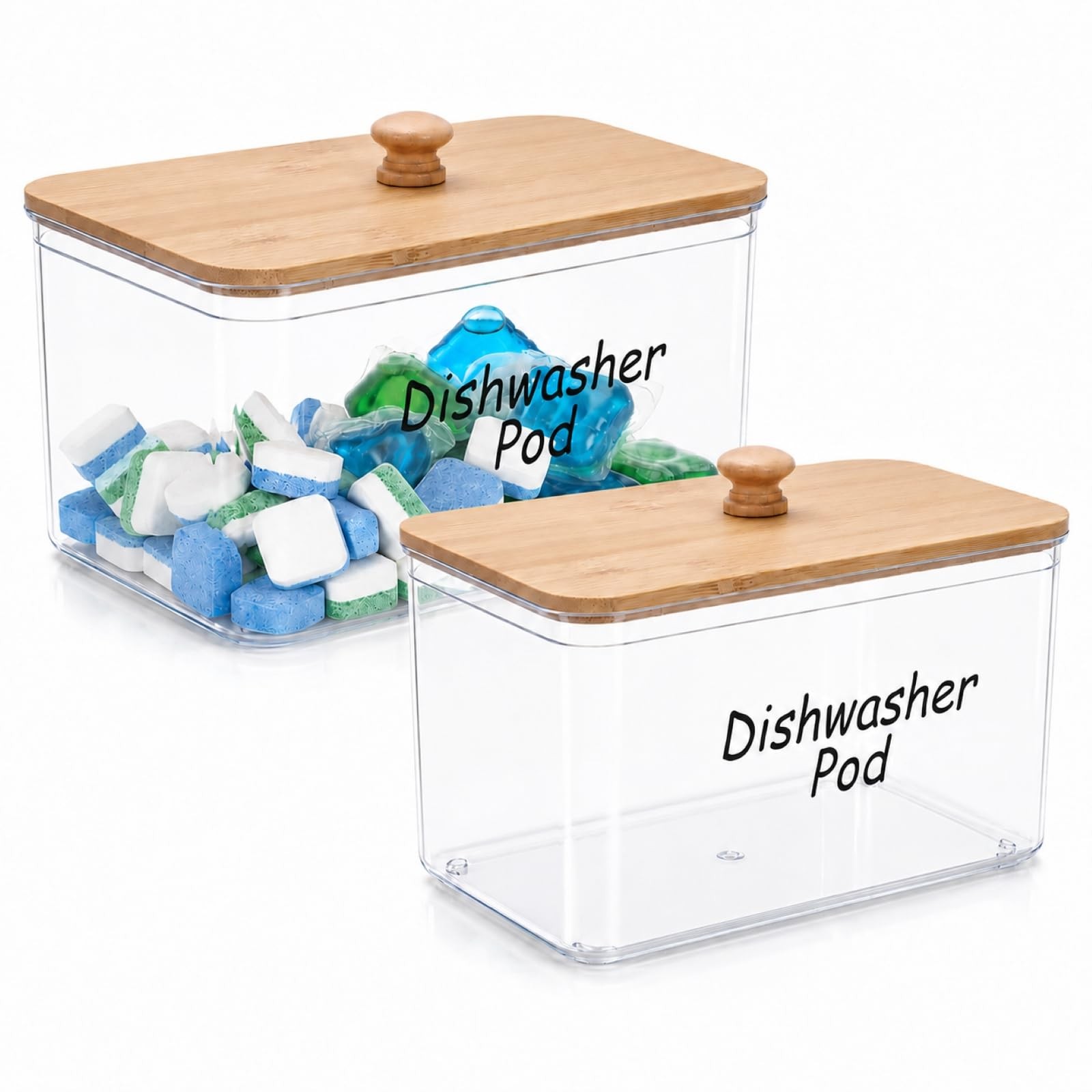 2 Pack Laundry Pods Container, Acrylic Dishwasher Pods Holder with Lid, Laund…
