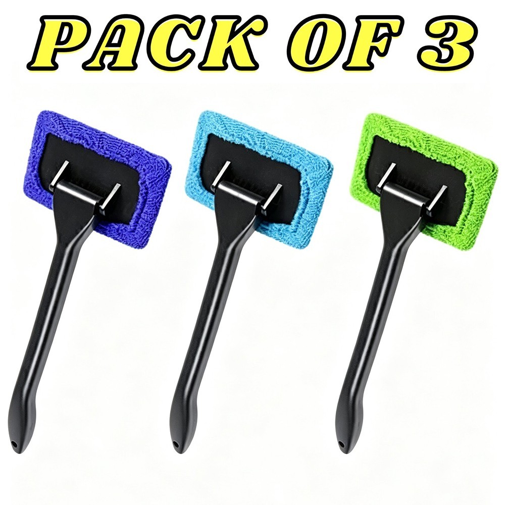 3 Pack Car Window Glass Wiper 180° Rotating Head Long Handle Windshield Cleaner