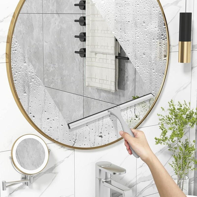 Ergonomic Shower Squeegee W/ Silicone Blade & Adhesive Hook Streak Free Cleaning