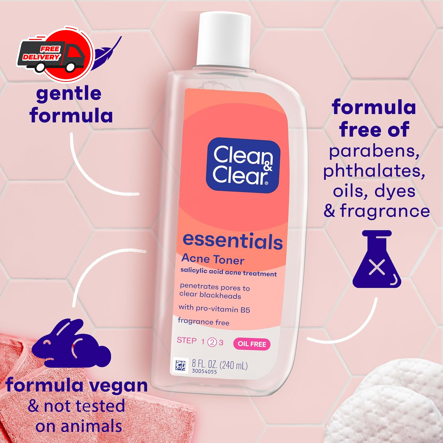 Clean & Clear Essentials Oil-Free Acne Toner, 2% Salicylic Acid Acne Treatment,