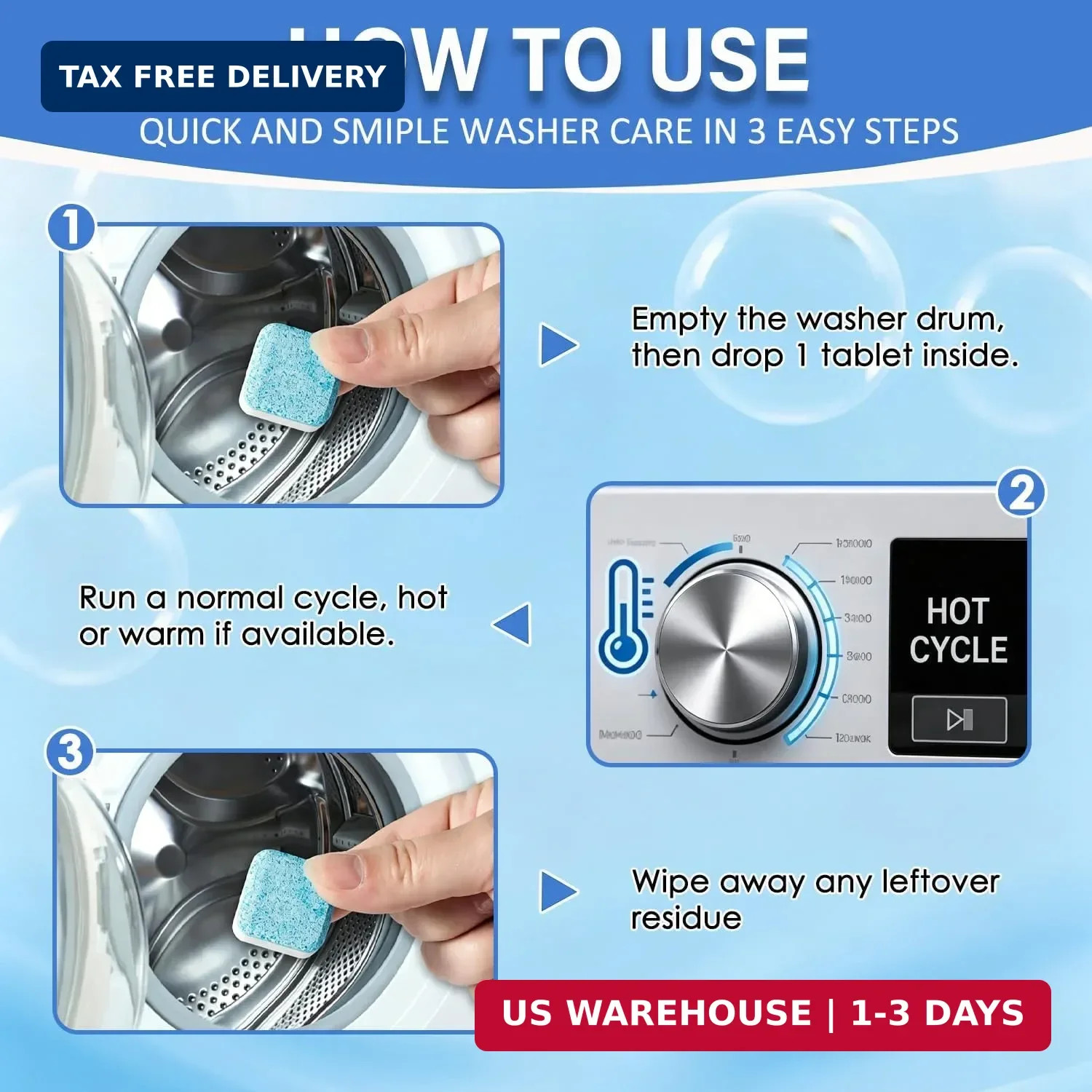 Enzyme Washing Machine Cleaner Tablets (24 Pack) – Protease Laundry Machine Clea