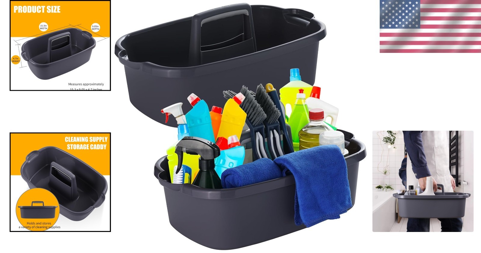 Cleaning Caddy Organizer Plastic Tote Portable Storage Bathroom Kitchen Shower