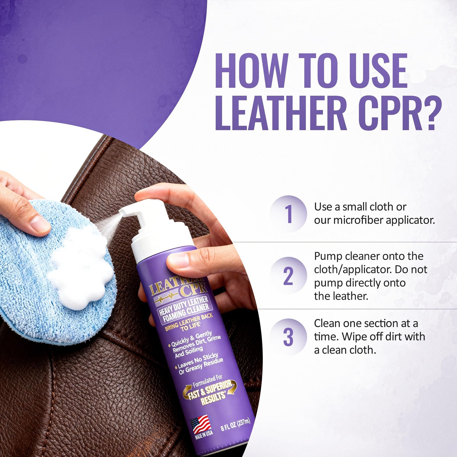 Leather CPR Heavy Duty Leather Foaming Cleaner – 8 oz – Car Interior Cleaner