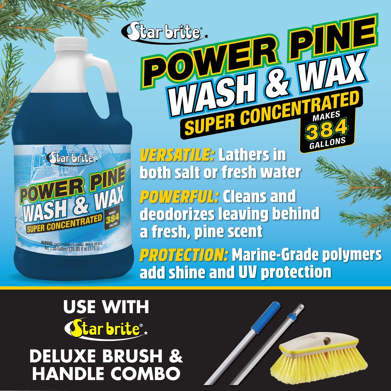 STAR BRITE Power Pine Wash Wax 128 Fl Oz 1 Gallon for Boats Cars RVs