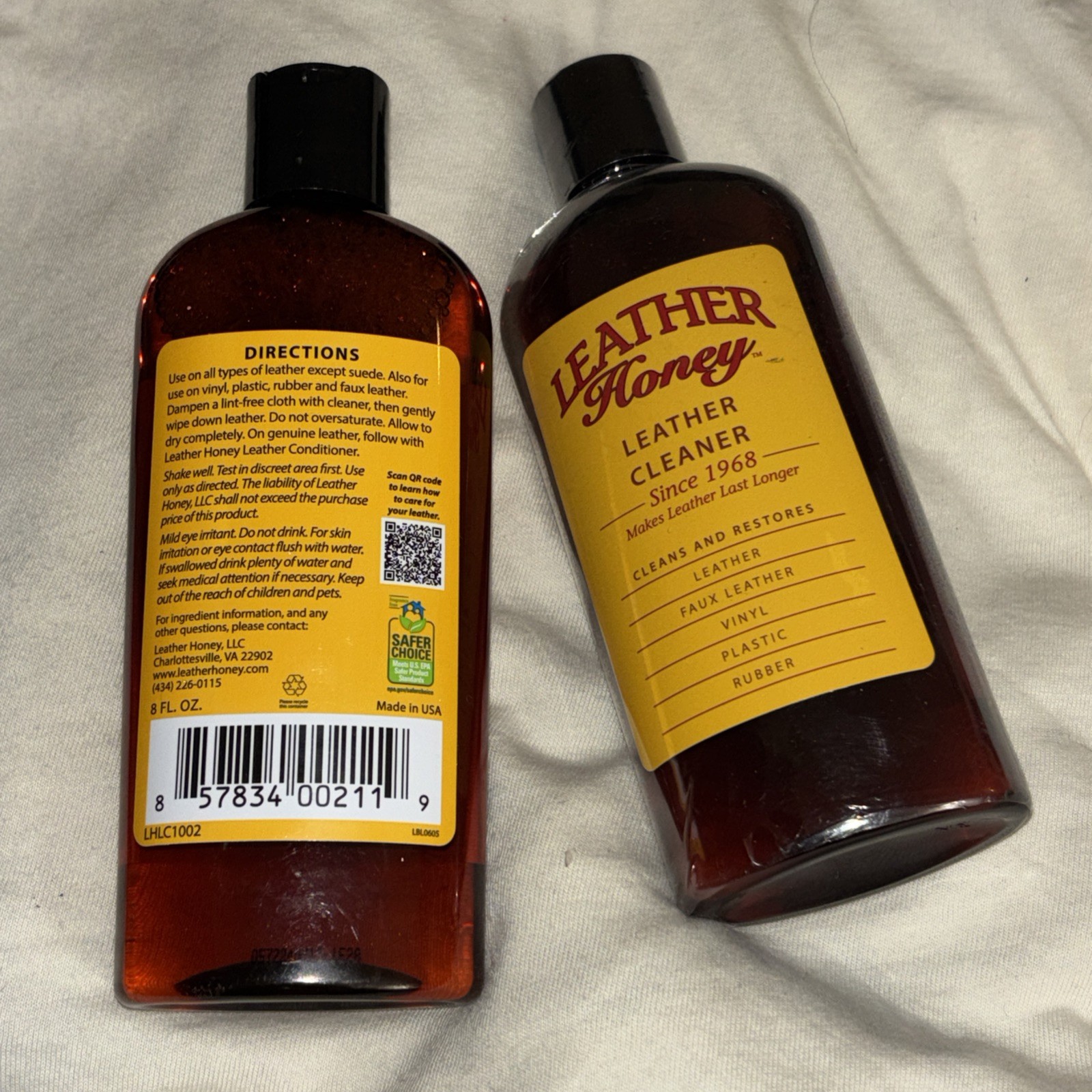 2 Leather Honey Leather Cleaner Non-Toxic 8FL OZ EACH NEW