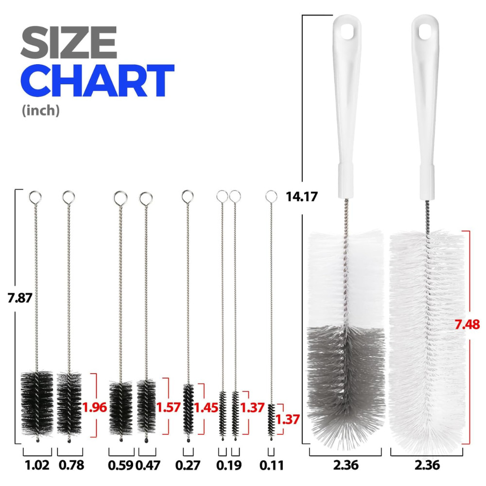 10 Pack Bottle Brush Cleaner Set, 15″ Long Handle Bottle Cleaner Brush, Flexible