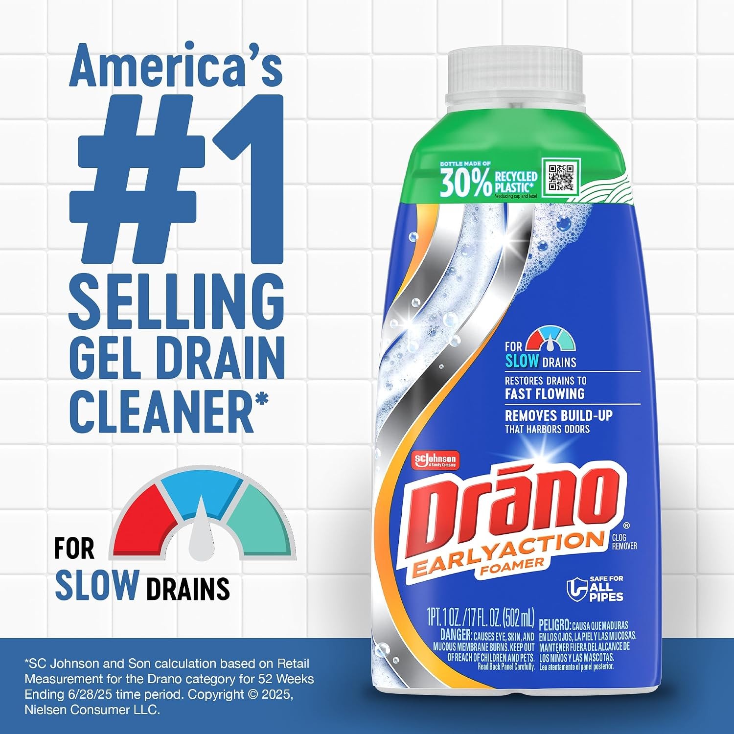 Drano EarlyAction Foamer, Drain Clog Remover & Cleaner, 17 Fl Oz (Pack of 5)