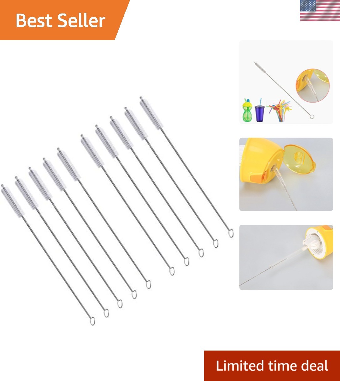 Eco-Friendly Straw Cleaning Brushes, 173mm – Set of 10 for Bottles & Pipes