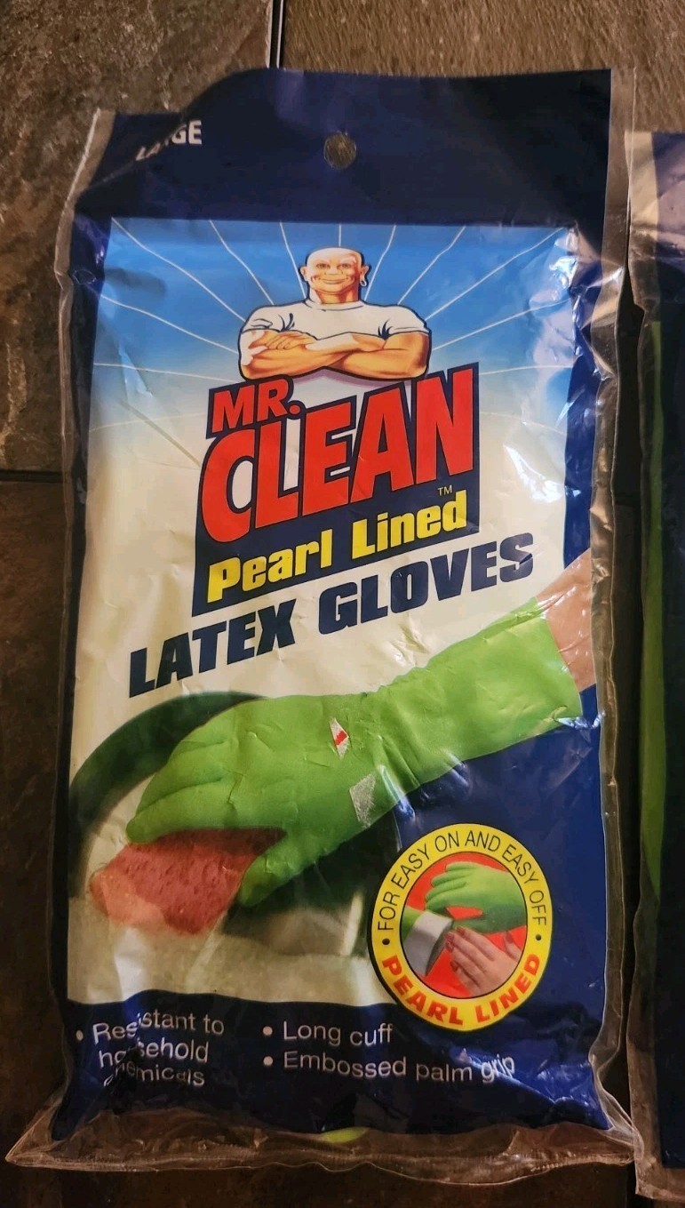 Vintage NEW 2000 Mr. Clean Pearl Lined Latex Gloves Adult Large Lot Of 2 VTG