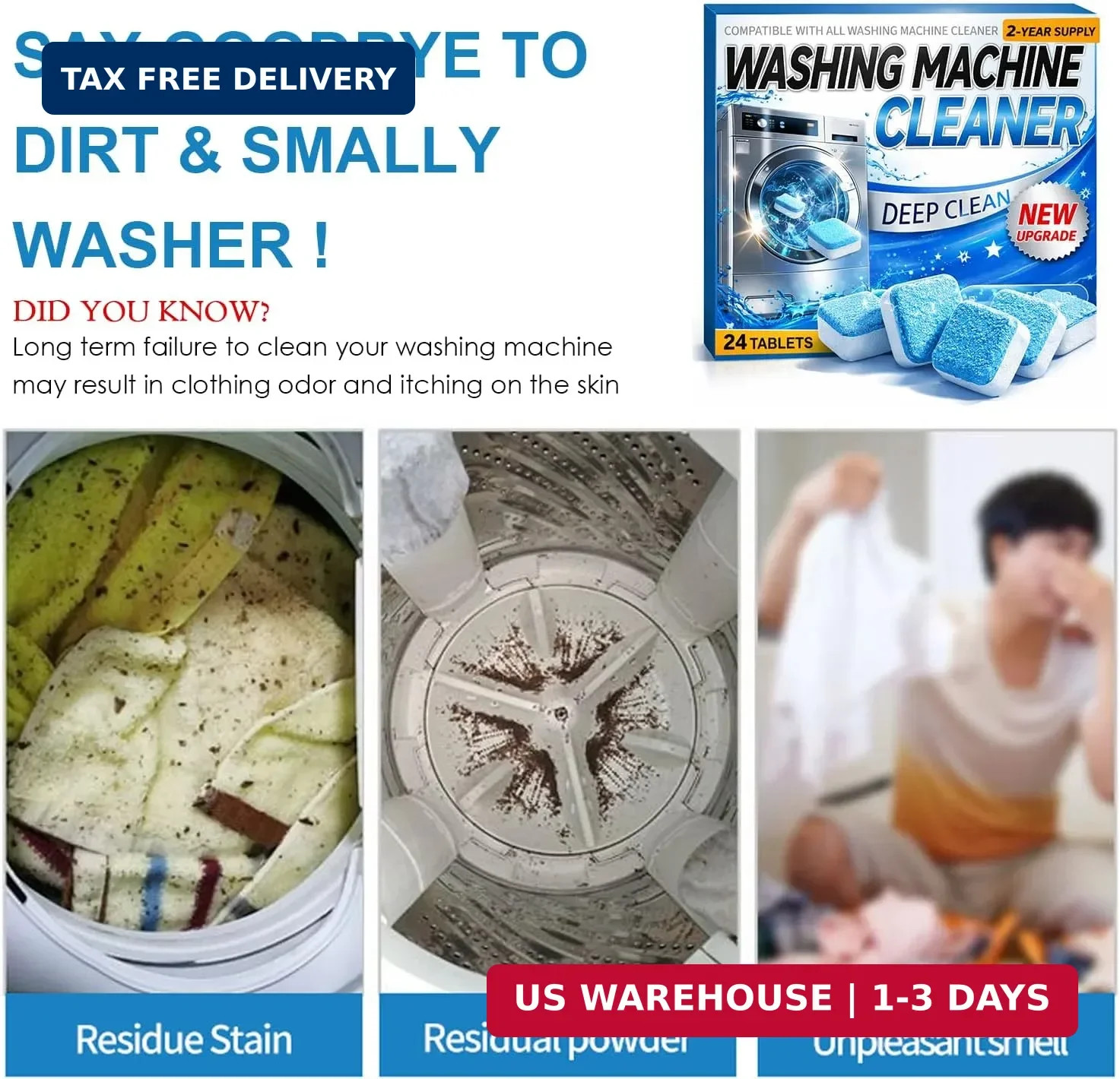 Enzyme Washing Machine Cleaner Tablets (24 Pack) – Protease Laundry Machine Clea