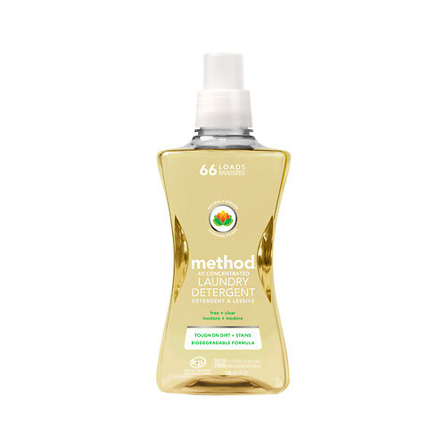 Method 01491 Naturally-Derived 4X Concentrated Laundry Detergent, Free & Clear,