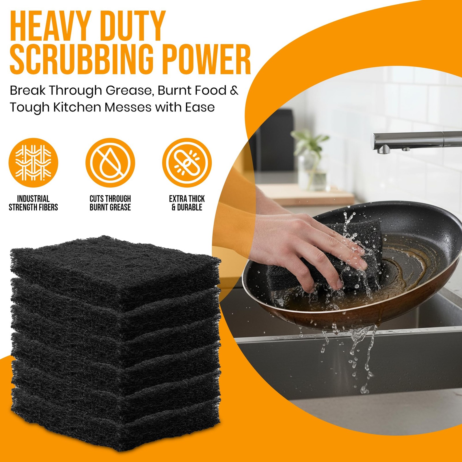 6Pack Heavy Duty Scouring Pads, 6×4 Inch Thick Black Scrub Pads for Pots Pans…