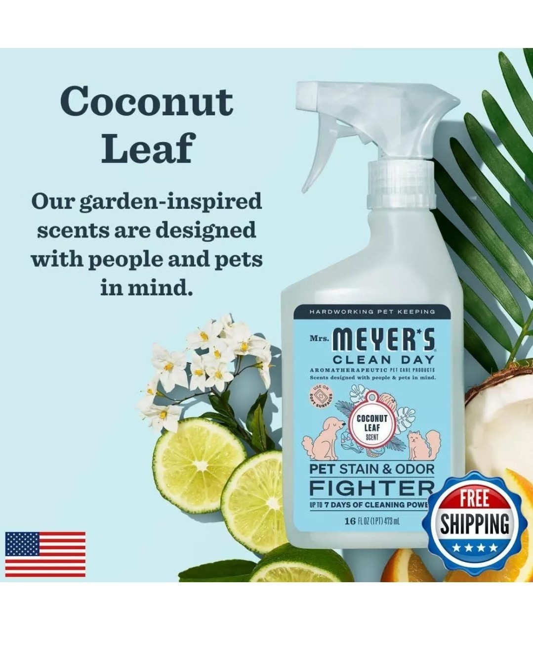 MRS. MEYER’S CLEAN DAY Pet Stain and Odor Fighter, Coconut Leaf Scent, 16oz