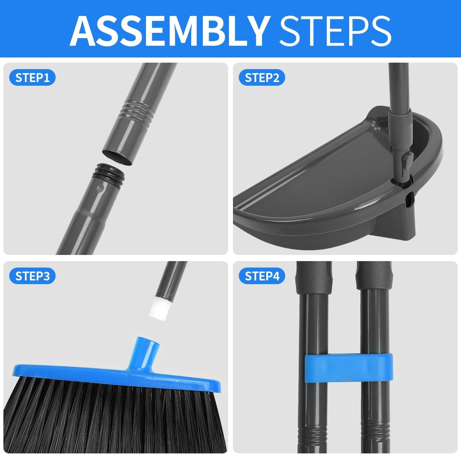 Broom and Dustpan Set ，Long Handle Broom with Upright Standing Dust