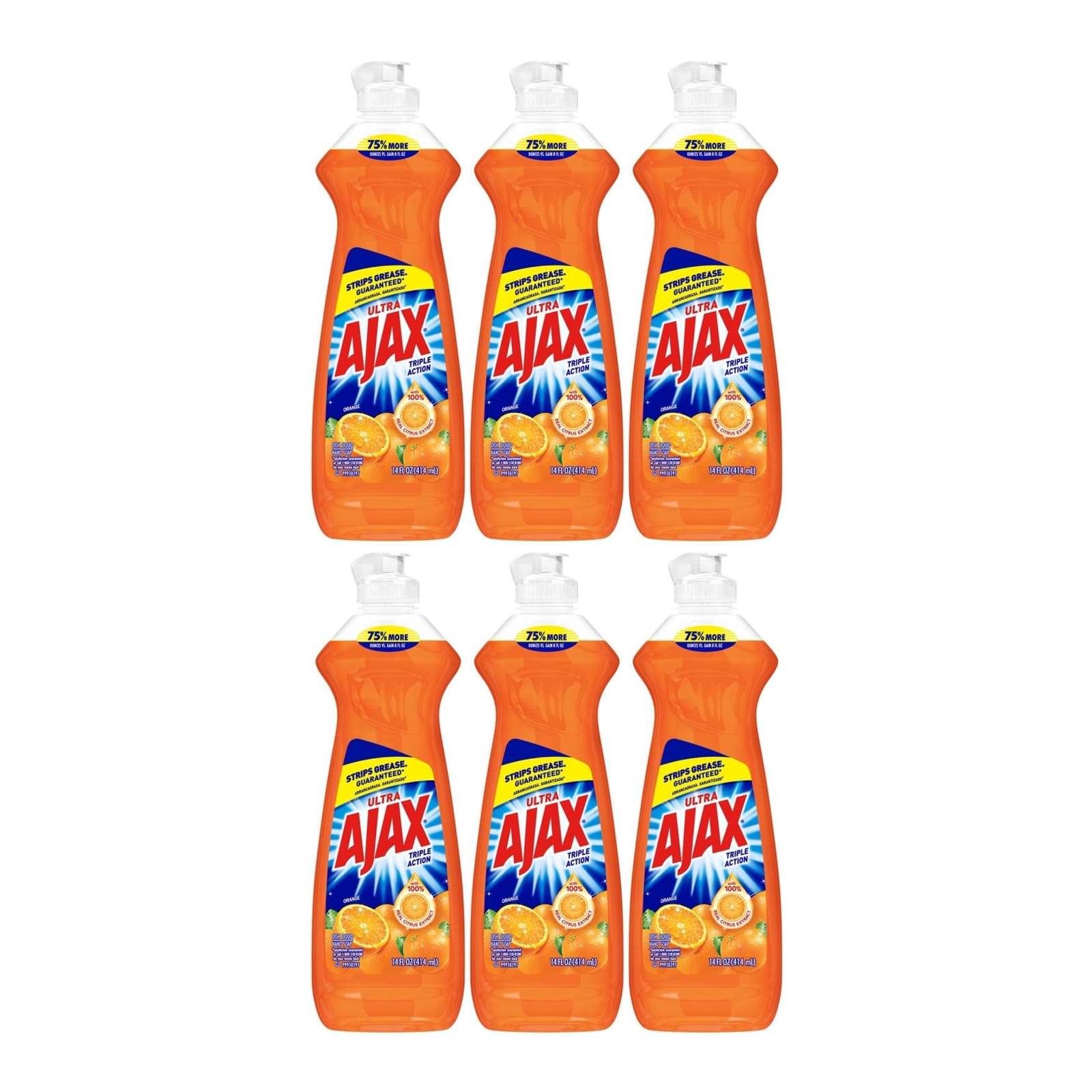 Ajax Ultra Orange Triple Action Dish Liquid, 14 oz. (414ml) (Pack of 6)