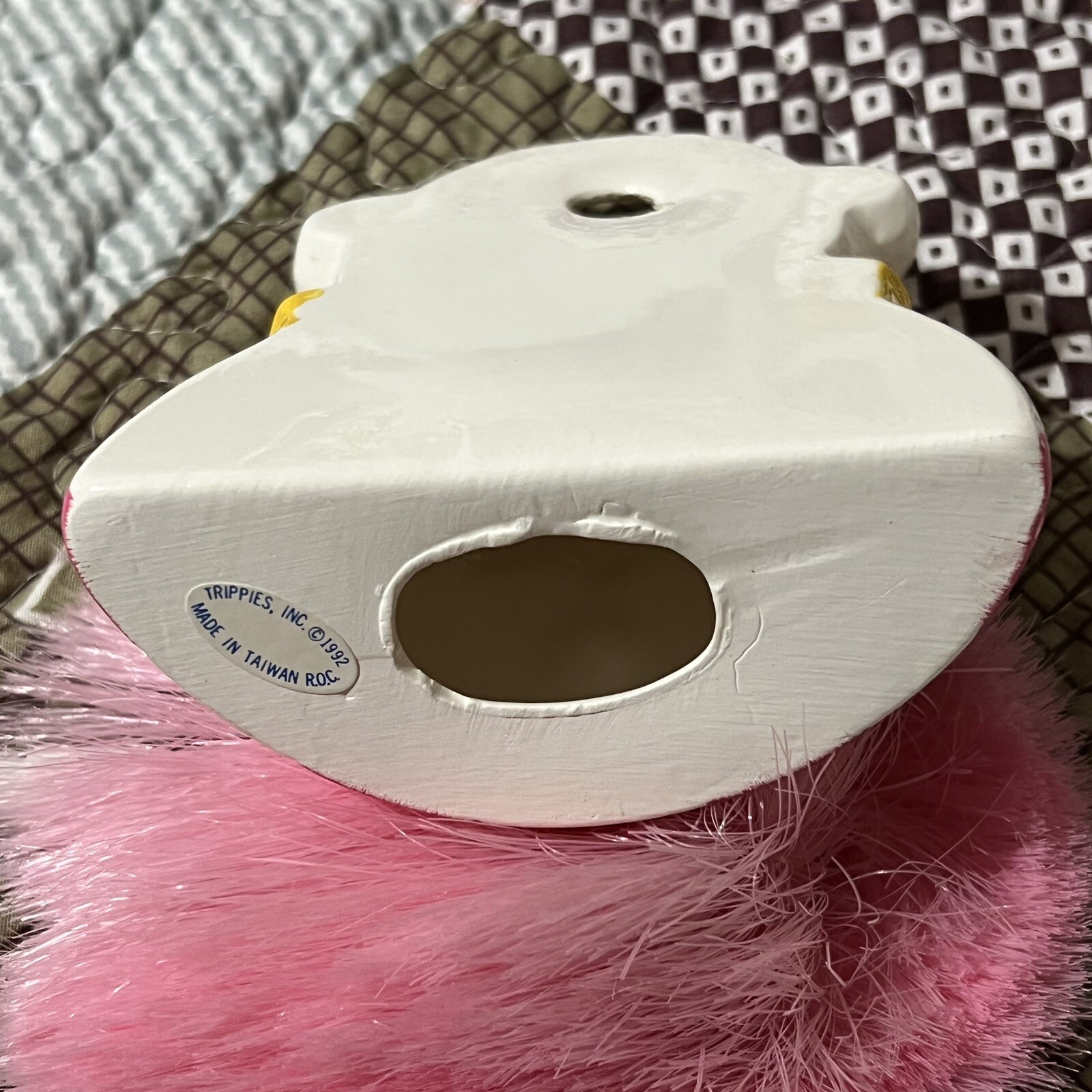 Vintage CLOWN Furniture Duster Ceramic Holder Trippies Inc Pink Duster