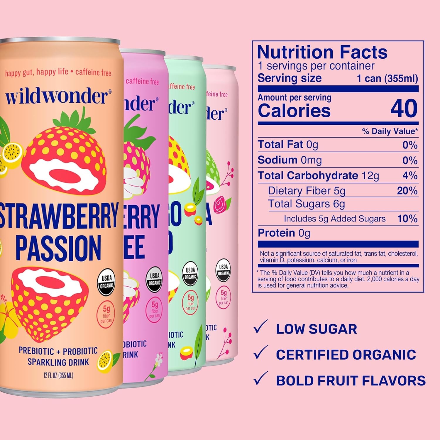 wildwonder Sparkling Probiotic Drink 12pk, For Gut Health & Immune Support, Cl