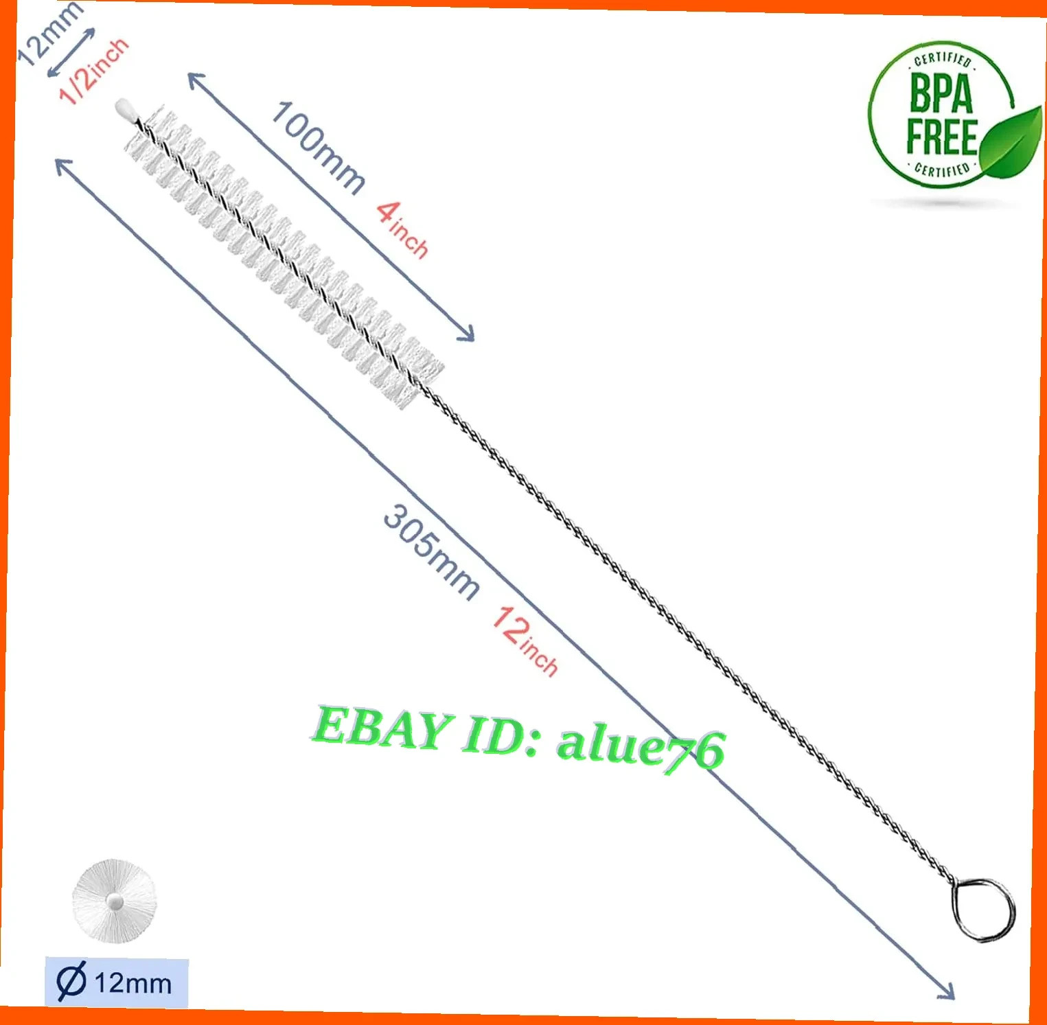 Extra Long Straw Cleaner Brush 12in, Wide 12mm Pipe Cleaner for Bottle Cup 10Pk