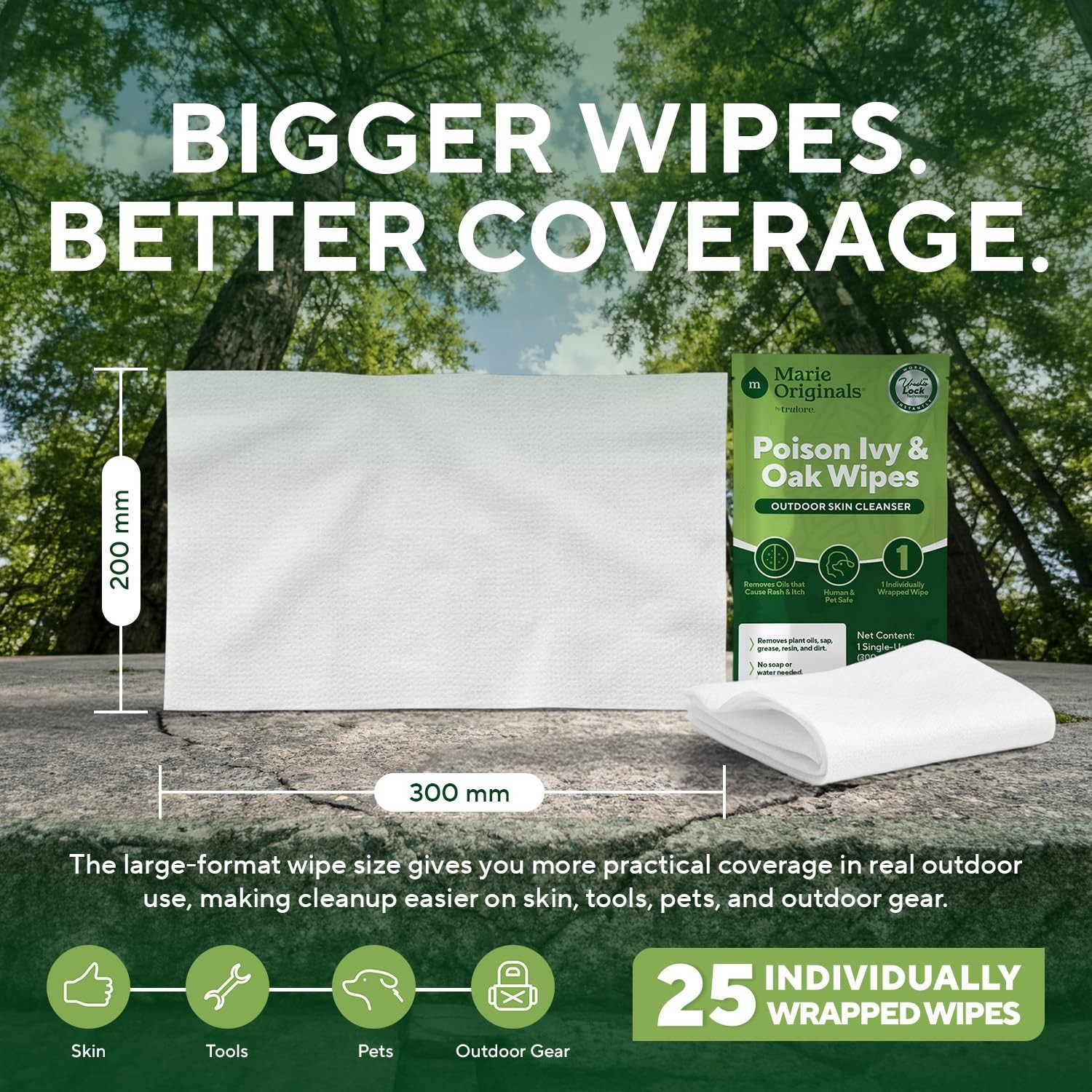 Marie Originals Poison Ivy & Oak Wipes – Urushiol Removal, No Water, 25 Wipes