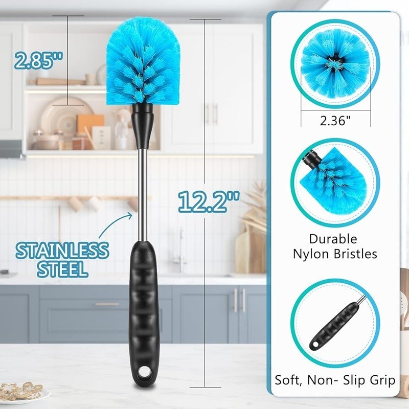 Water Bottle Cleaning Brush Set W/ Extended Handle Nylon Bristle Deep Clean Kit