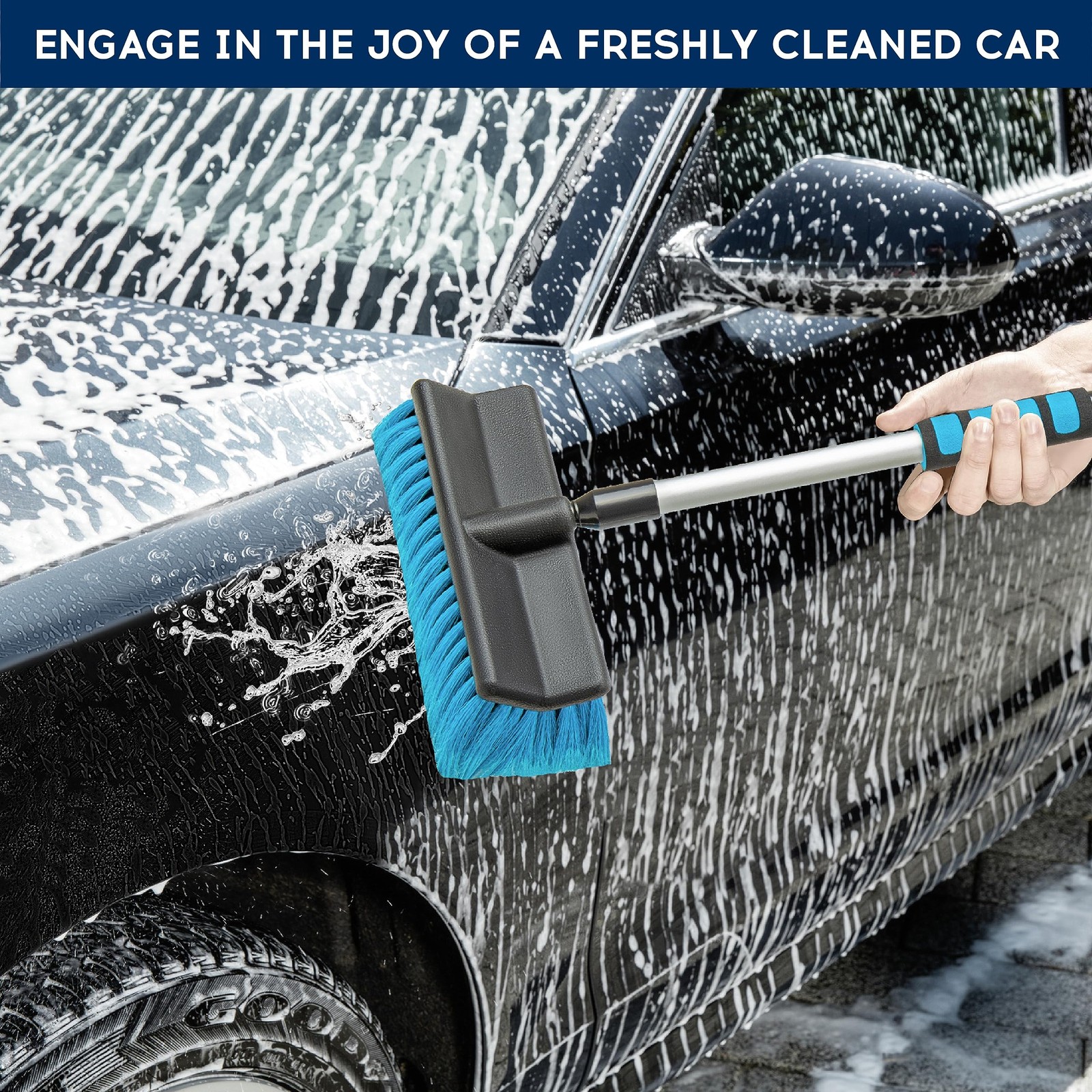 Car Wash Brush with 50” Long Handle, Car Cleaning Brush with Hose Attachment…