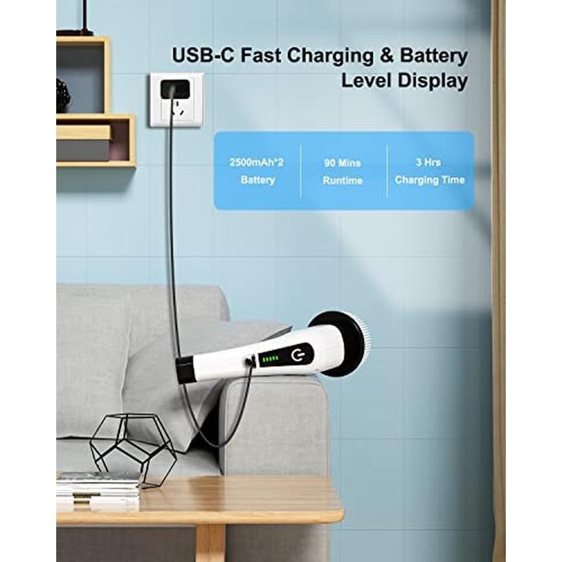 Cordless Electric Spin Scrubber 8 Brush Heads Adjustable Handle Fast Charging US