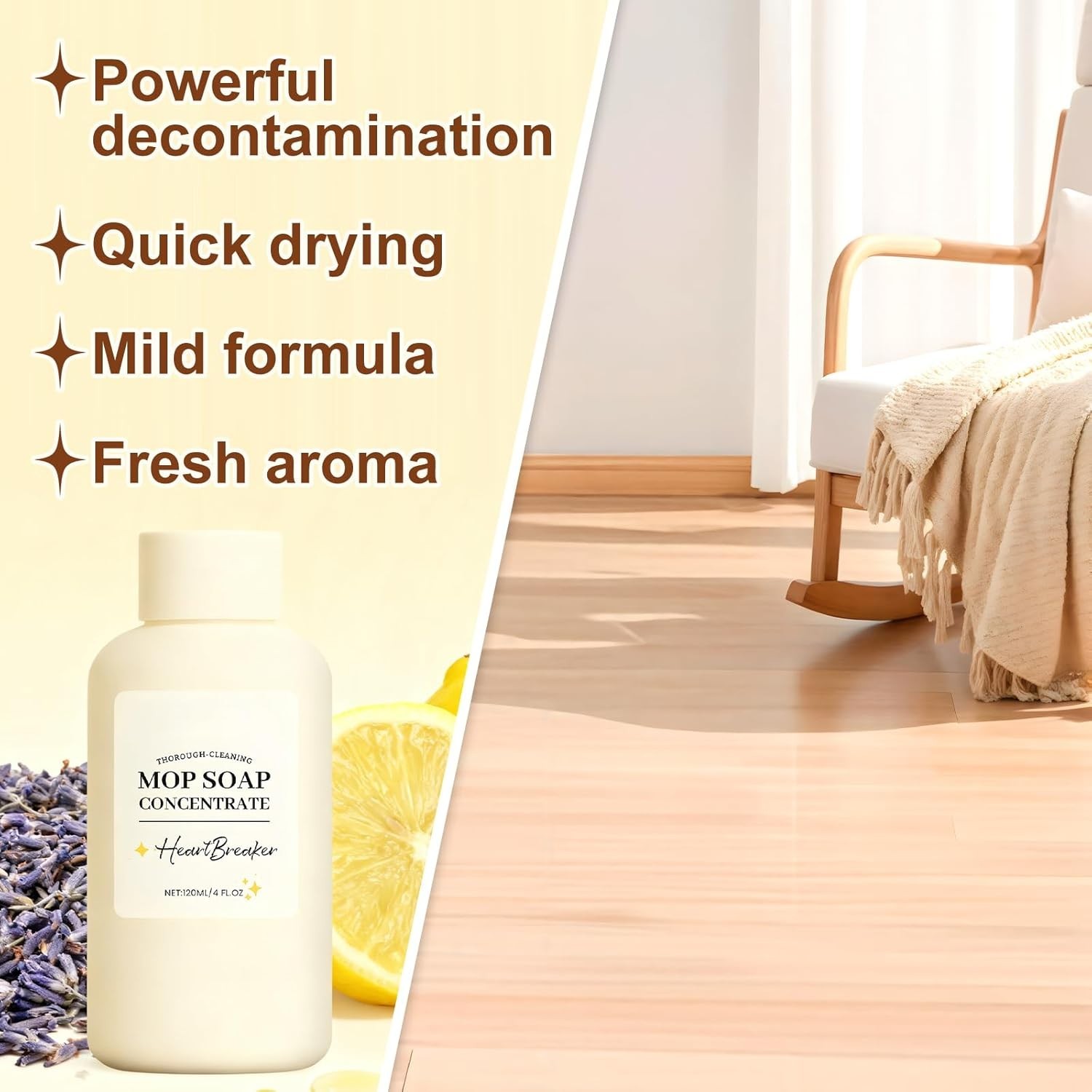 No-Rinse Concentrated Floor Cleaner – Scented Lemon & Chamomile 120ML