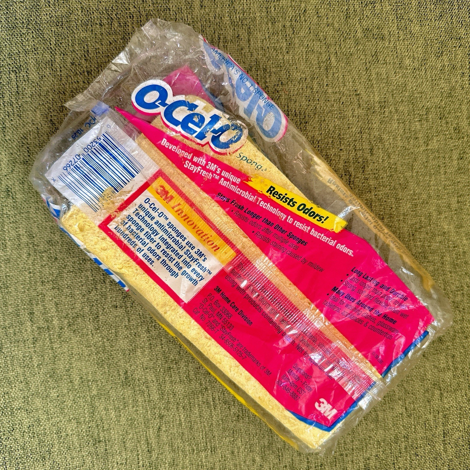 Vintage 3M Ocelo Cellulose Sponge Yellow Large 7.5” X 4.2” Resists Odors 2000