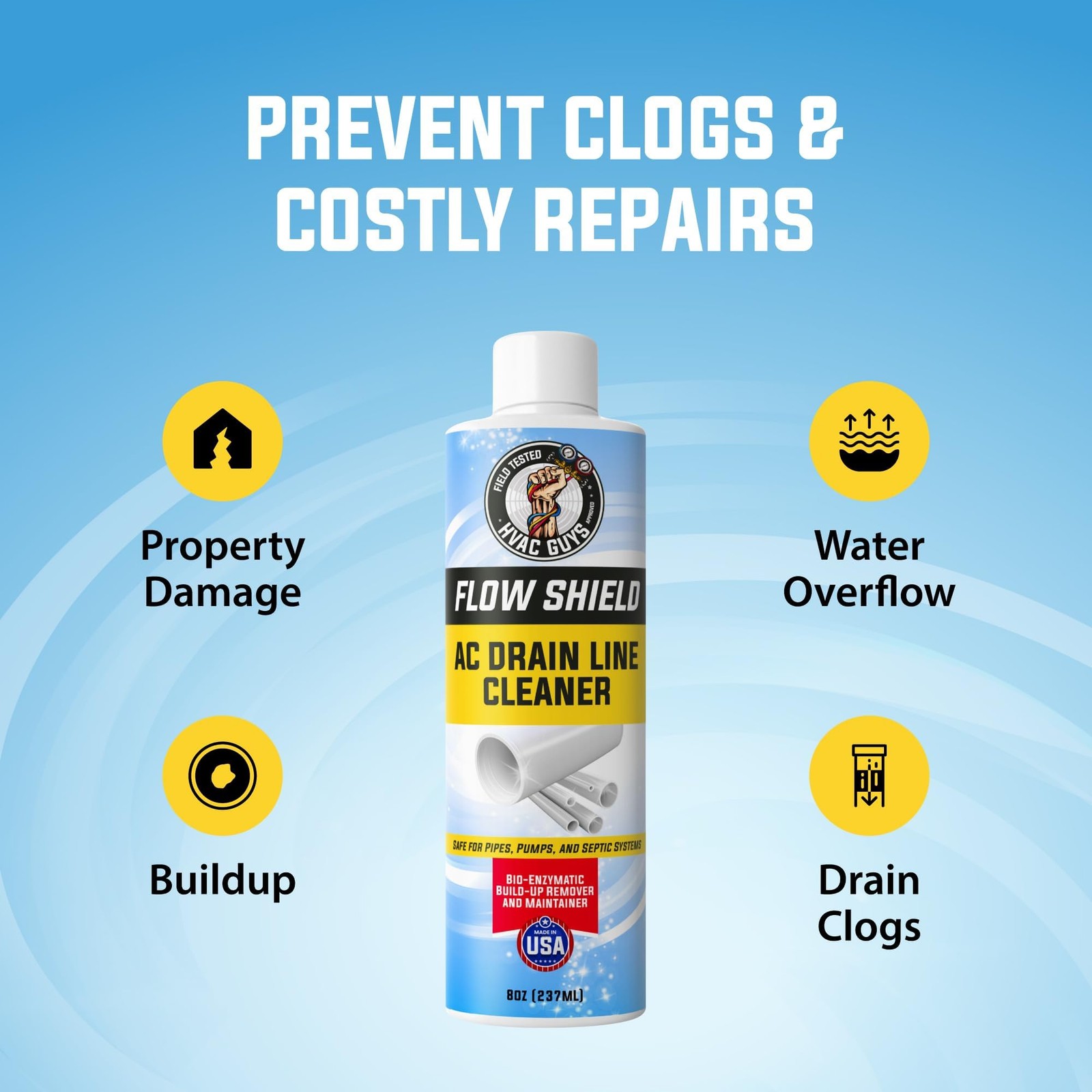 AC Drain Line Cleaner 8oz Bio-Enzymatic Formula Prevent Buildup Overflow Up 3