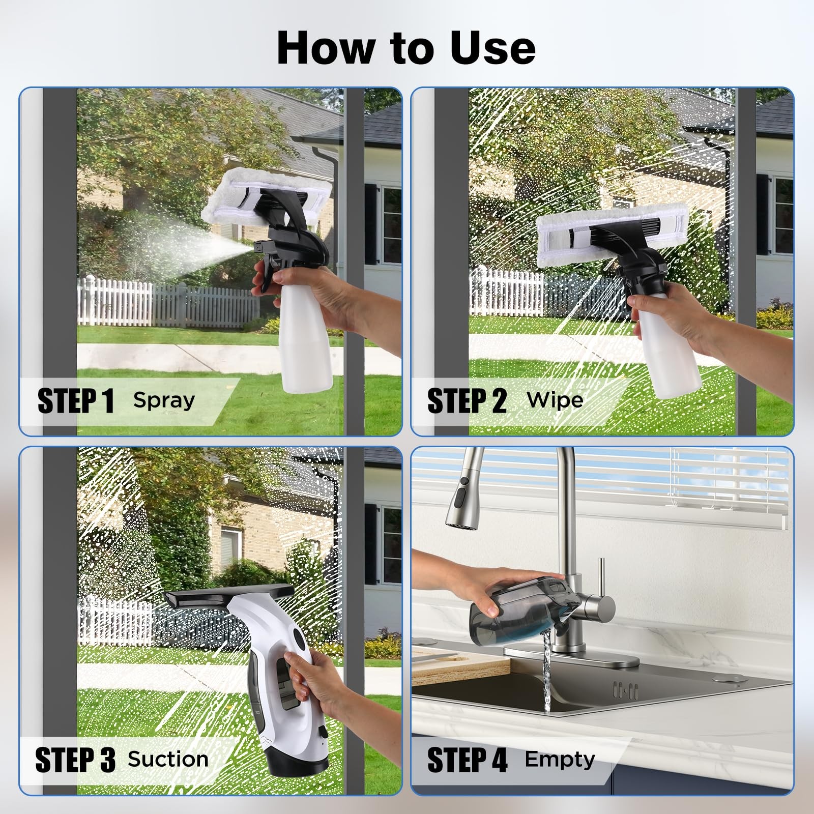 Window Vacuum Squeegee Cordless, 2000Pa Electric Window Cleaner Tool with 220…